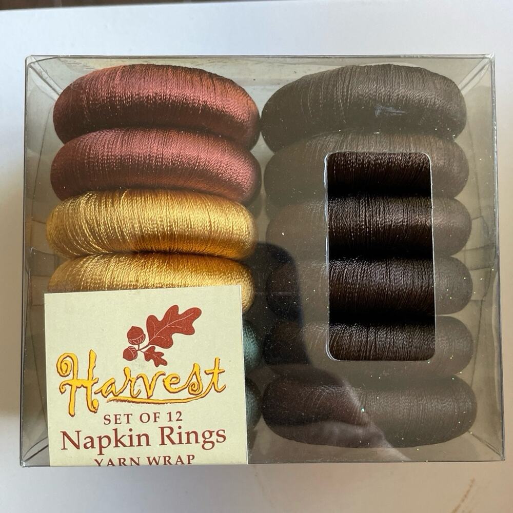 NEW Autumn Harvest Yarn Wrap Napkin Rings (Set of 12) Fall Colors